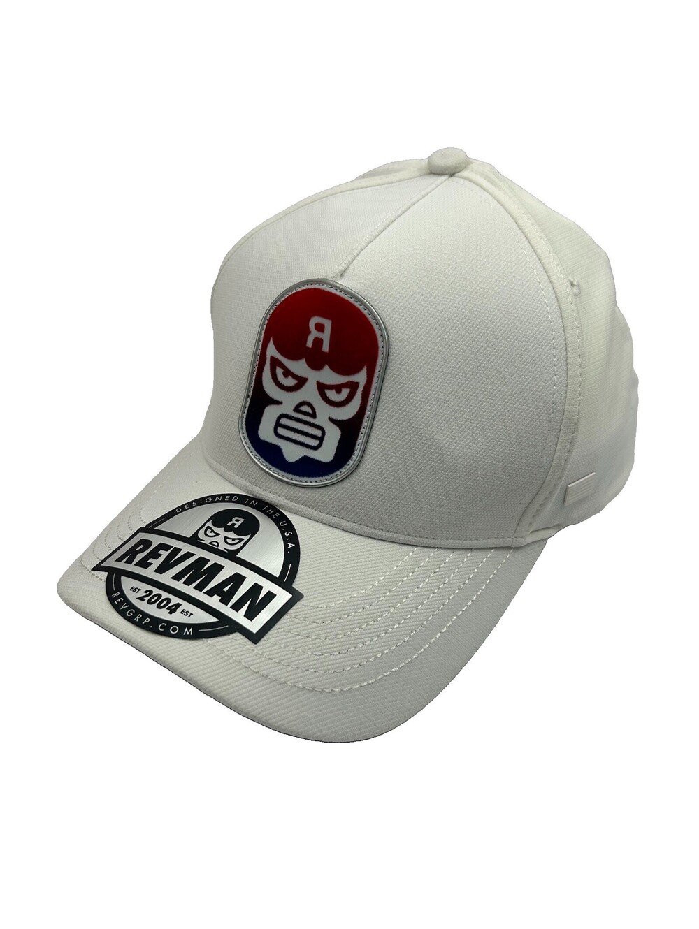 REVMAN REVGRP White Baseball Hat Luchador Mask Graphic Custom Crown Cap M/L  178